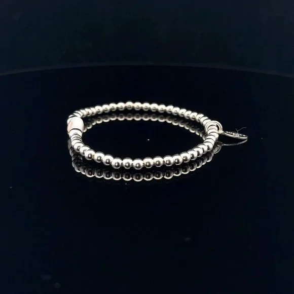 925 Sterling Silver Beaded Stretch Stacking Bracelet MOP Letter Initial U - Picture 3 of 6